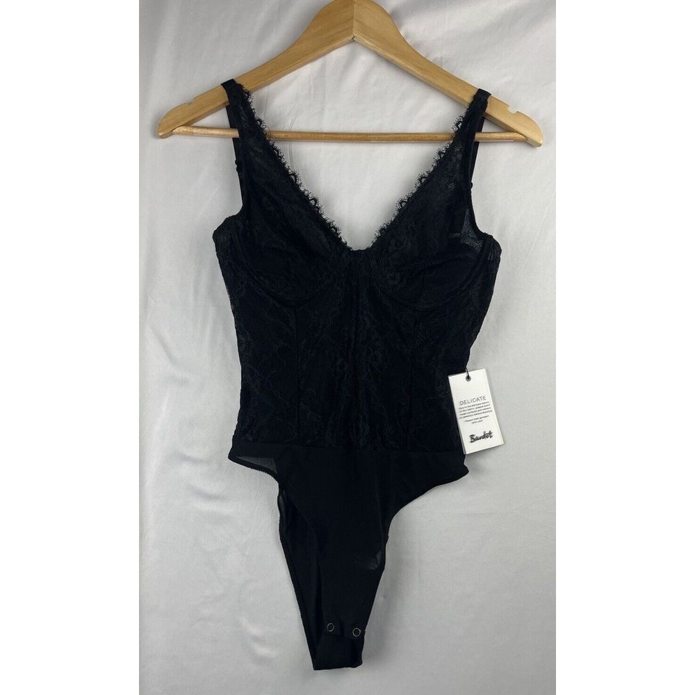 NWT'S Bardot Essie Lace Sleeveless Bodysuit Thong SZ 4 XS Extra Small Black
